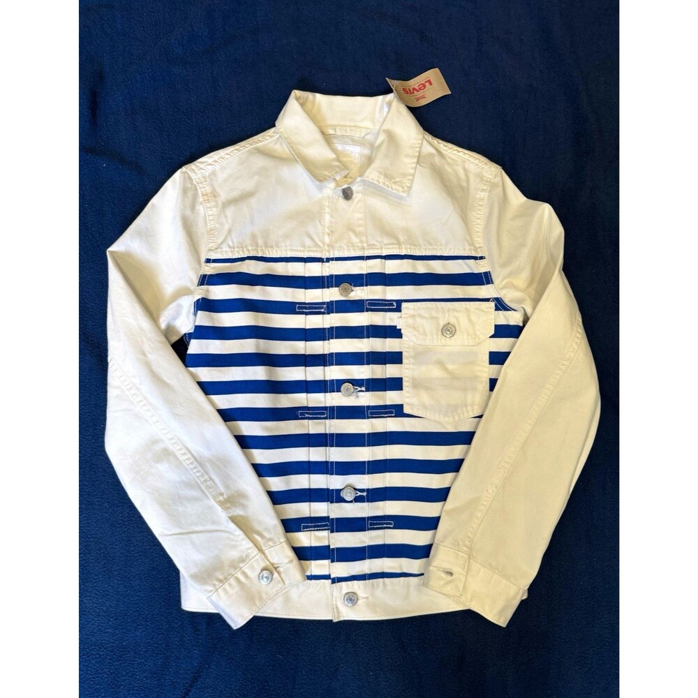 Levi’s Men’s Trucker Jacket S White Blue Striped Button-Front Pockets Summer